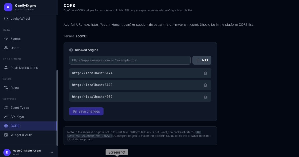 Cấu hình CORS - Allowed origins