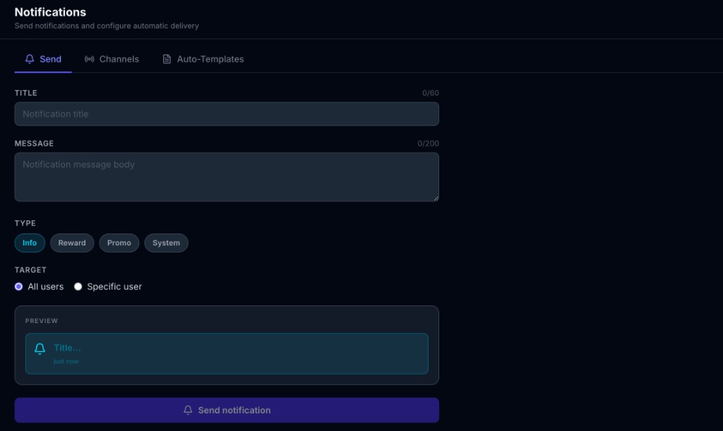 Notifications — Send tab