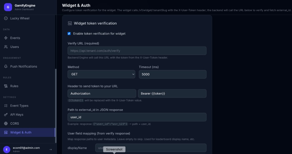 Widget & Auth - Token verification